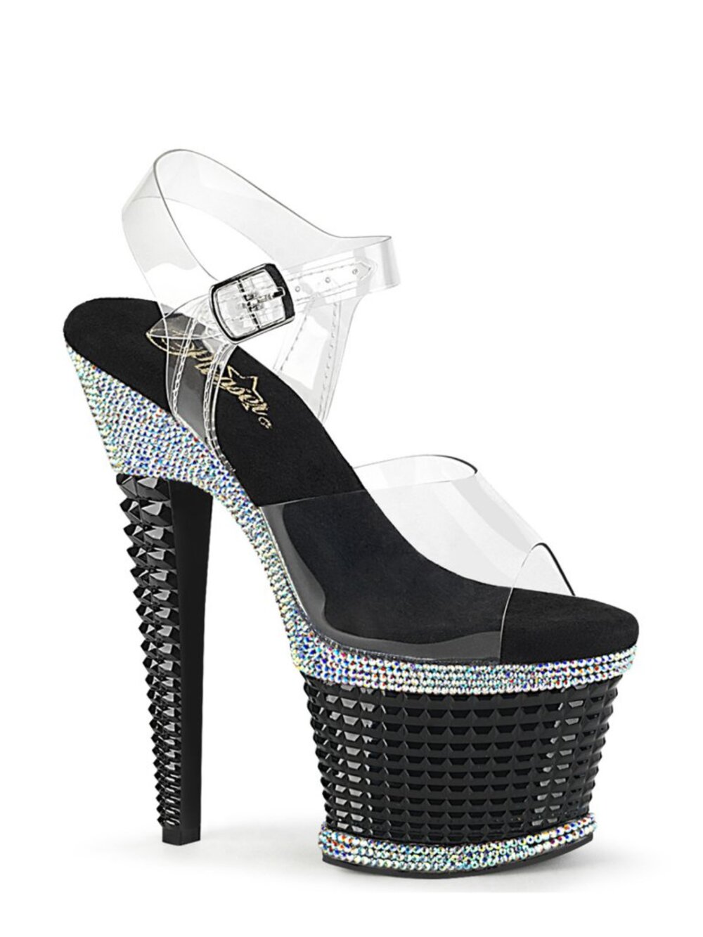 Pleaser Spectator-708RS Black Platform High Heels Sandals with Rhinestones